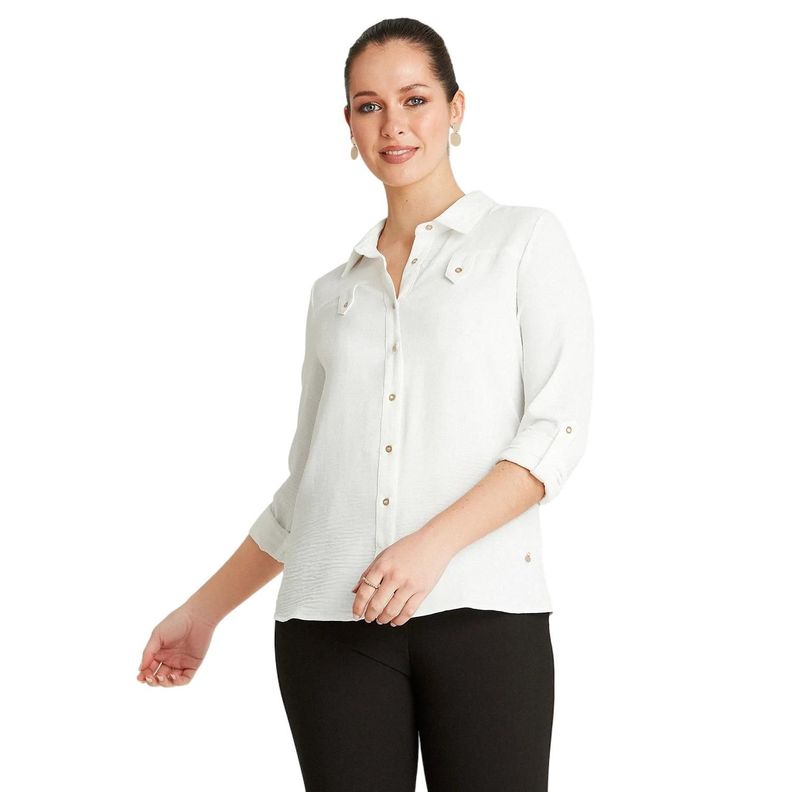 Blusa Crudo Manga Larga Cuello Camisero-0