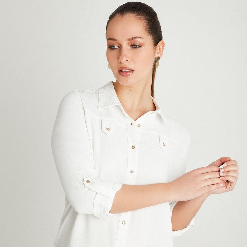 Blusa Crudo Manga Larga Cuello Camisero-2