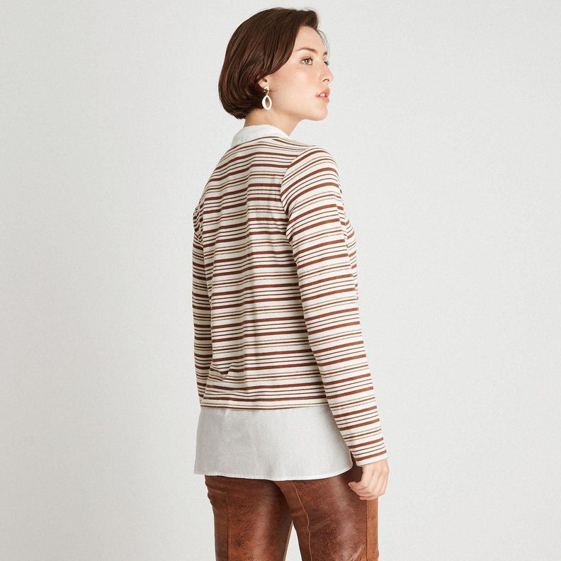 Polera Camant Rayada Con Blusa Falsa Beige-1