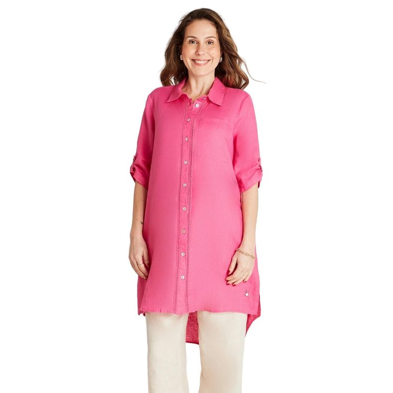 Tapado Lino Fucsia Cuello Camisero Bolsillos-0