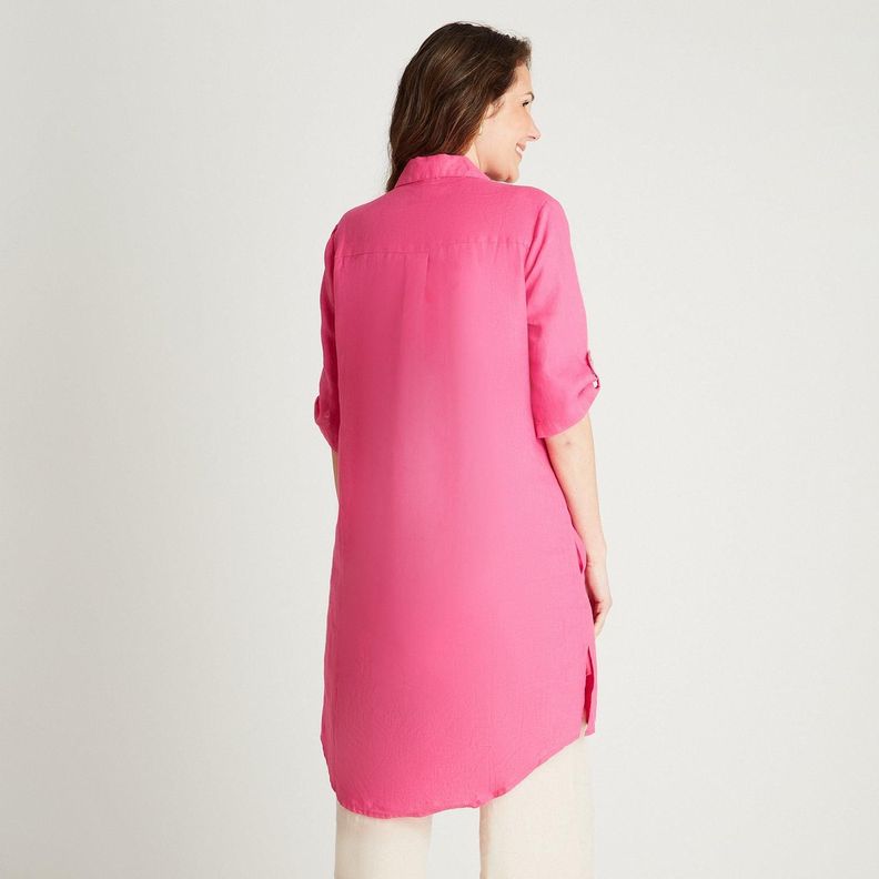 Tapado Lino Fucsia Cuello Camisero Bolsillos-1