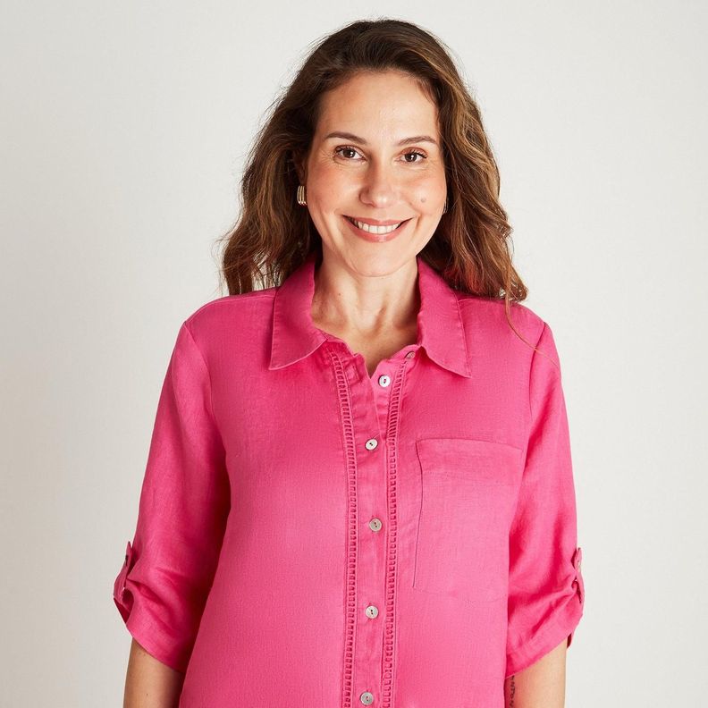 Tapado Lino Fucsia Cuello Camisero Bolsillos-2