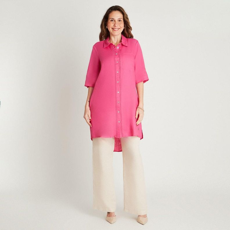 Tapado Lino Fucsia Cuello Camisero Bolsillos-3