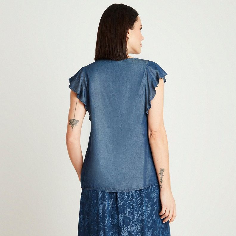 Blusa Azul Oscuro Manga Corta Cuello V-1