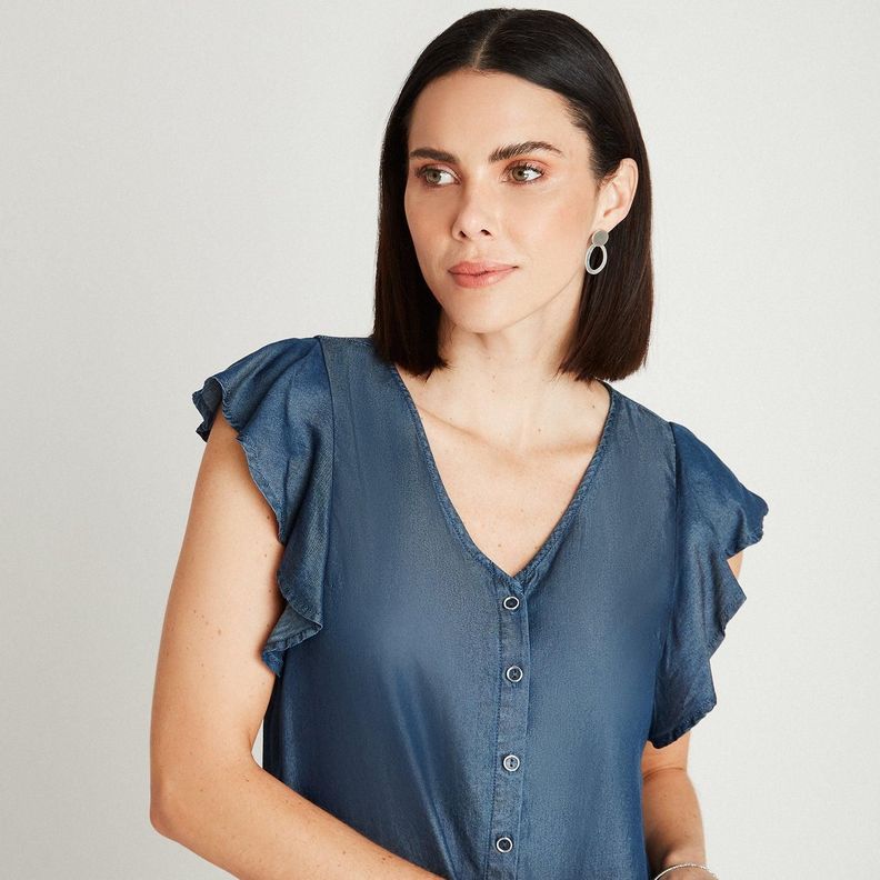 Blusa Azul Oscuro Manga Corta Cuello V-2