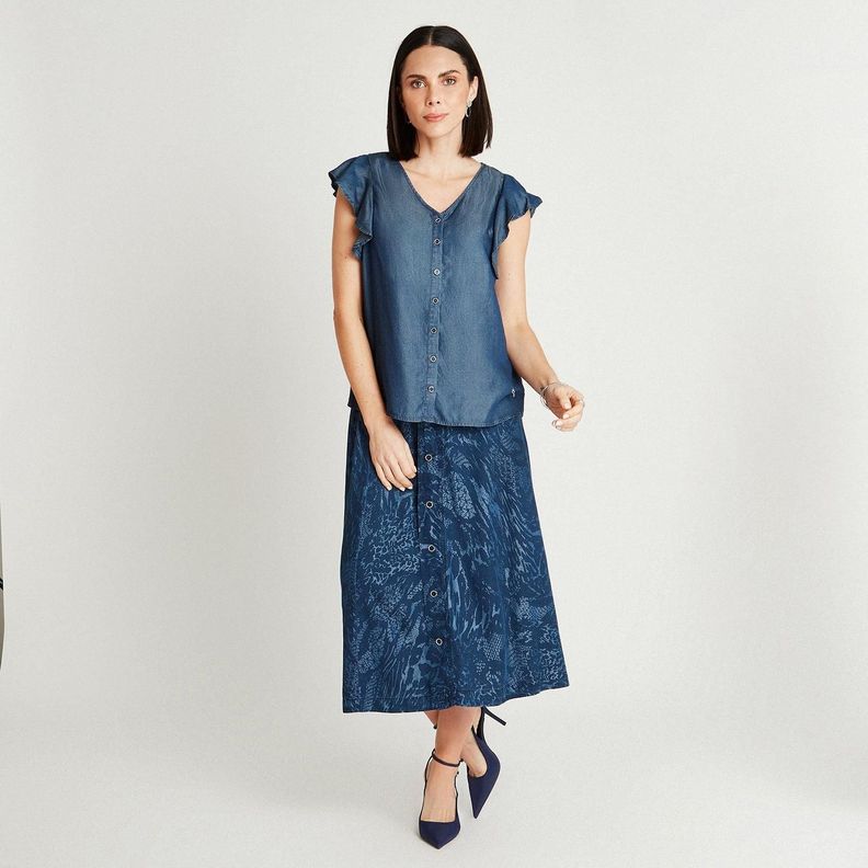 Blusa Azul Oscuro Manga Corta Cuello V-3