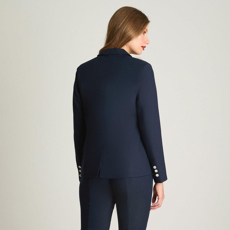 Blazer De Lino Clásico Con Un Botón Azul-1