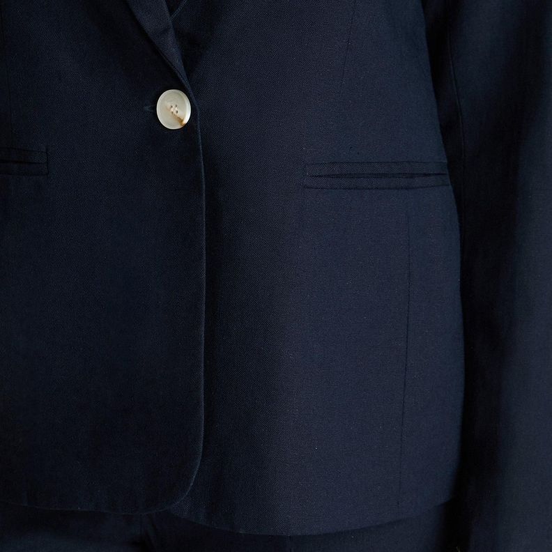 Blazer De Lino Clásico Con Un Botón Azul-2