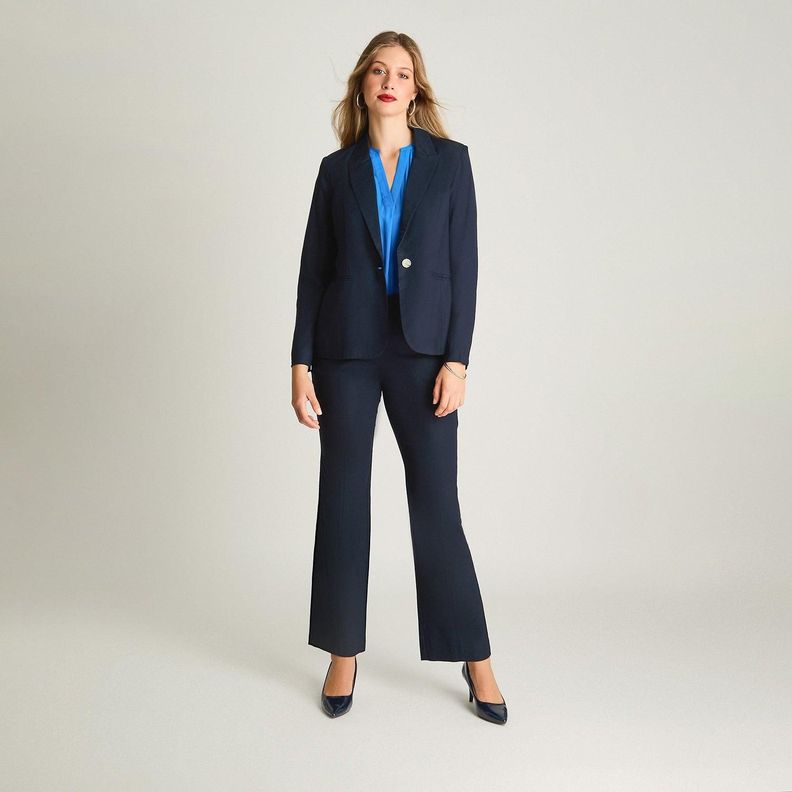 Blazer De Lino Clásico Con Un Botón Azul-3