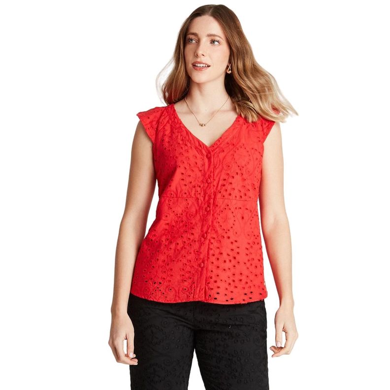 Blusa Rojo Sin Mangas De Broderie-0