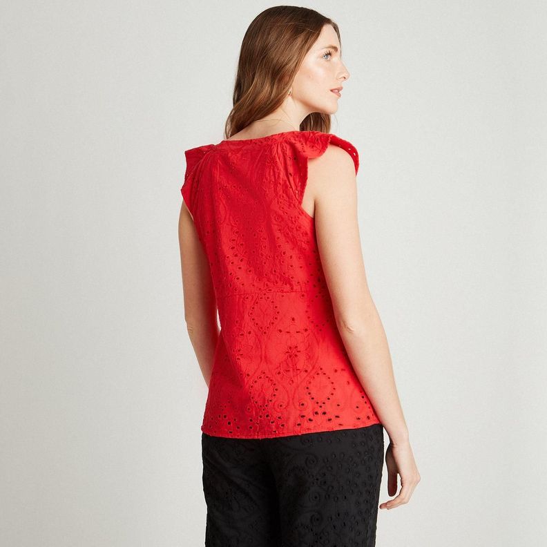 Blusa Rojo Sin Mangas De Broderie-1