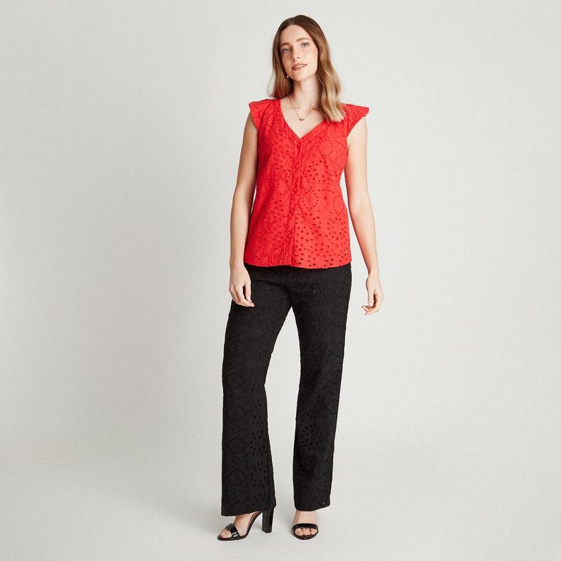 Blusa Rojo Sin Mangas De Broderie-3