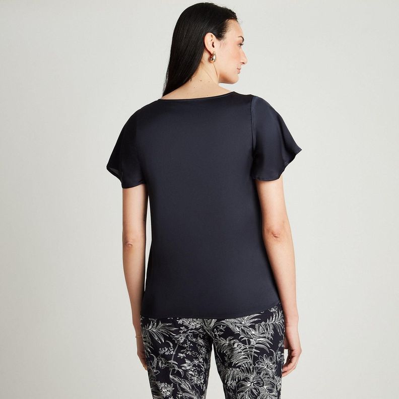 Blusa Azul Manga Corta Cuello V-1