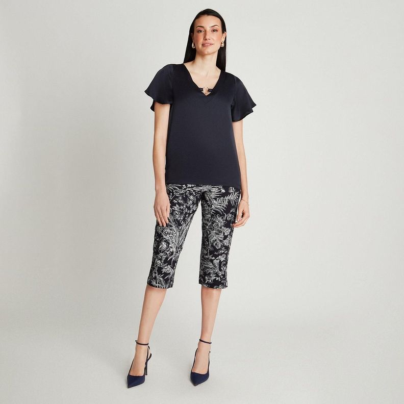 Blusa Azul Manga Corta Cuello V-3