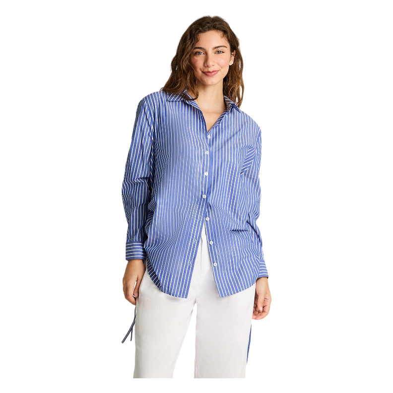 Blusa Camisera Manga Larga Rayada Celeste-0