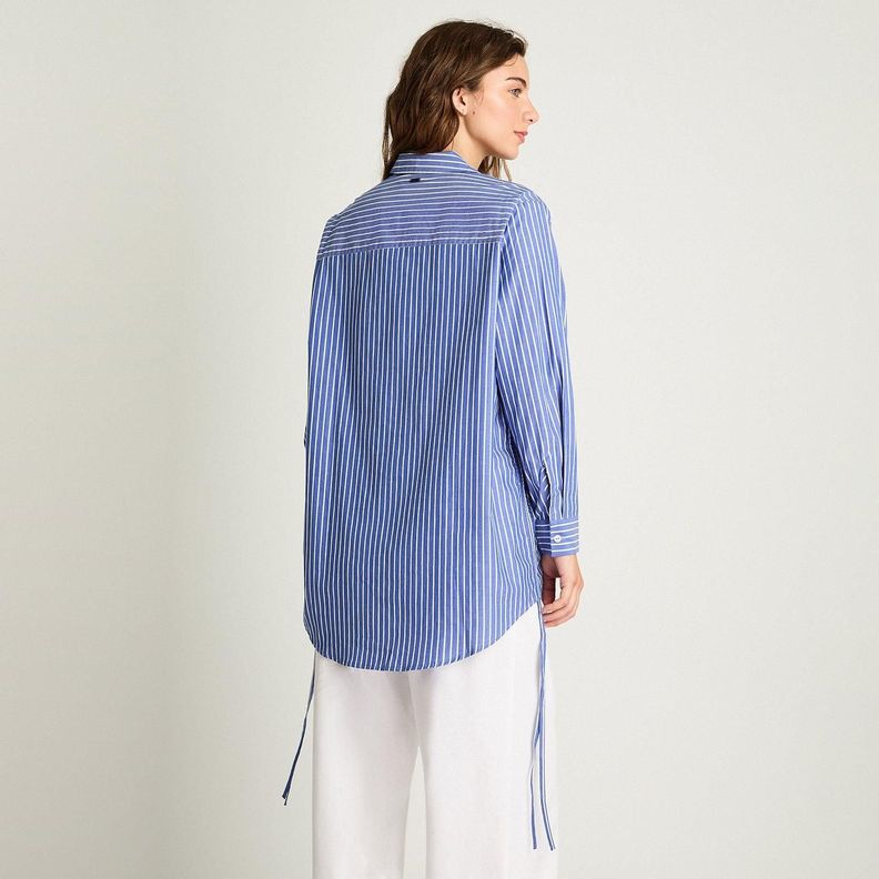 Blusa Camisera Manga Larga Rayada Celeste-1