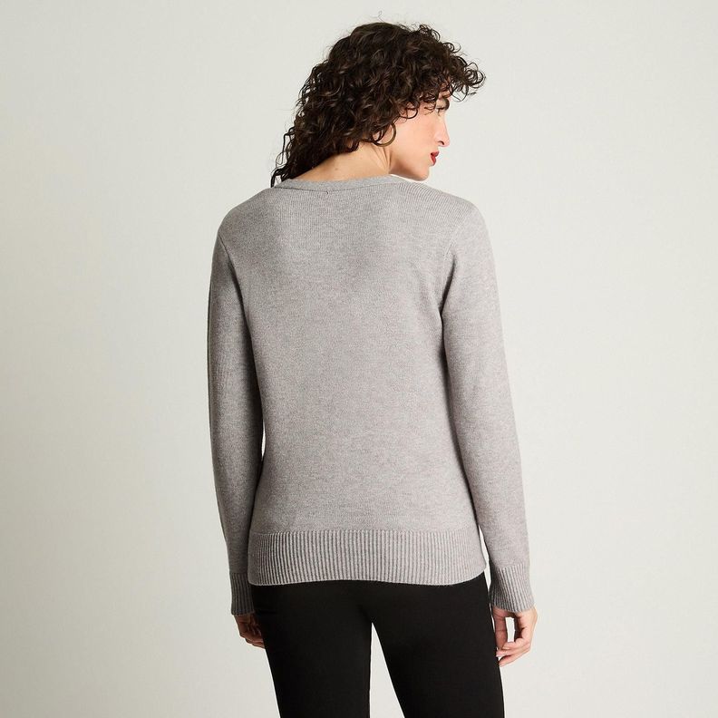 Cardigan Manga Larga Cuello V Básico Gris-1