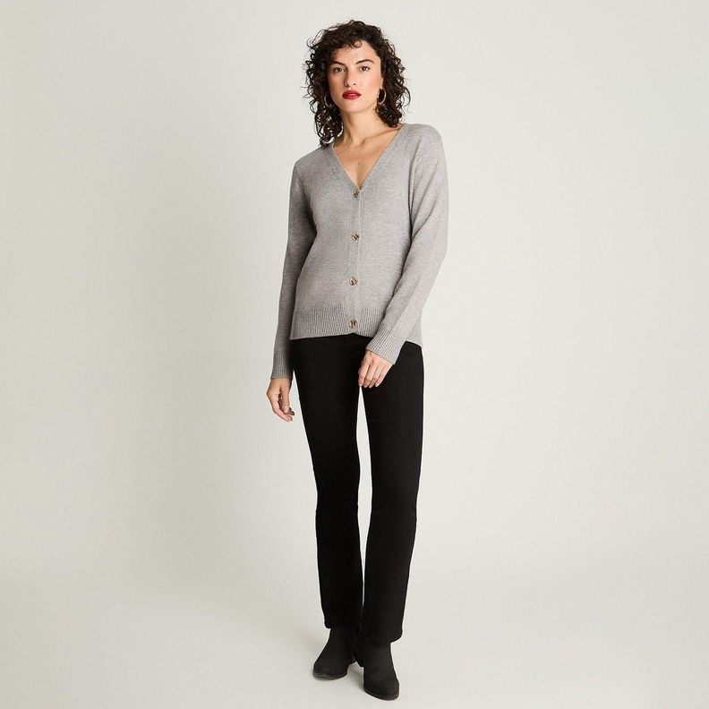 Cardigan Manga Larga Cuello V Básico Gris-3