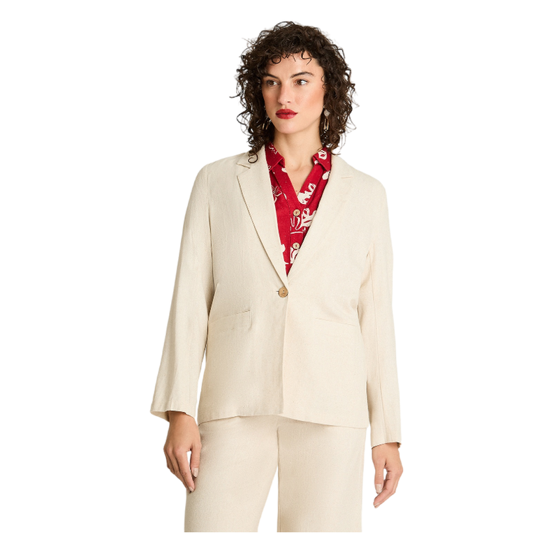 Blazer Manga Larga Lino Botones Madera Beige-0