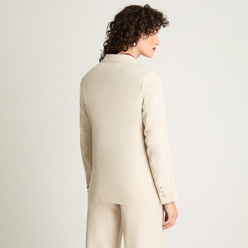 Blazer Manga Larga Lino Botones Madera Beige-1