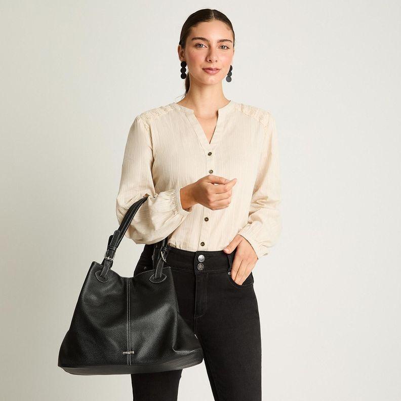 Cartera Con Strap De Pu Y Bolsillo Interno Negro-3