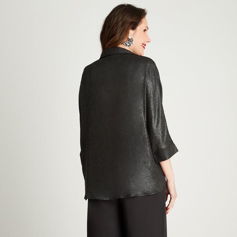 Blusa Negro Manga Kimono Cuello Camisero-1