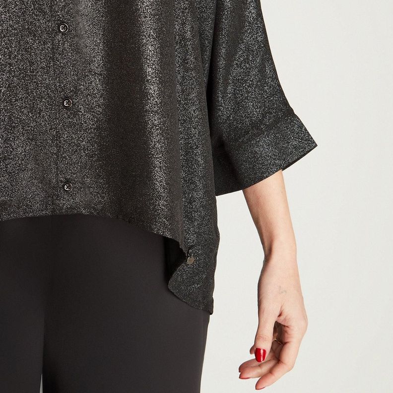 Blusa Negro Manga Kimono Cuello Camisero-2