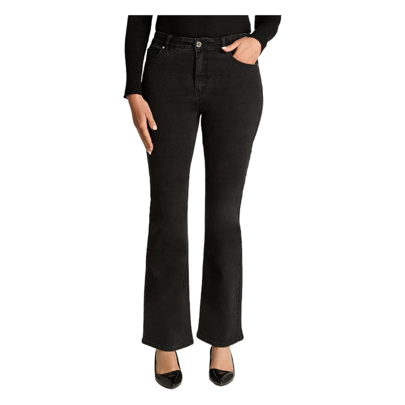 Jeans Flare Con Botón Negro-0