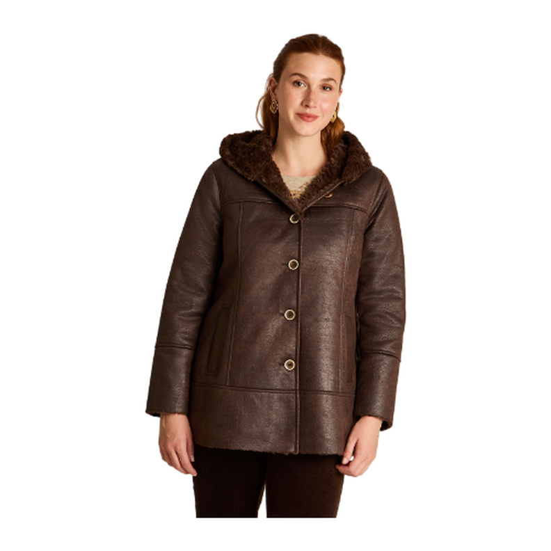 Chaqueta Café de Suede con Lurex y Forro Sherpa Lorenzo Di Pontti