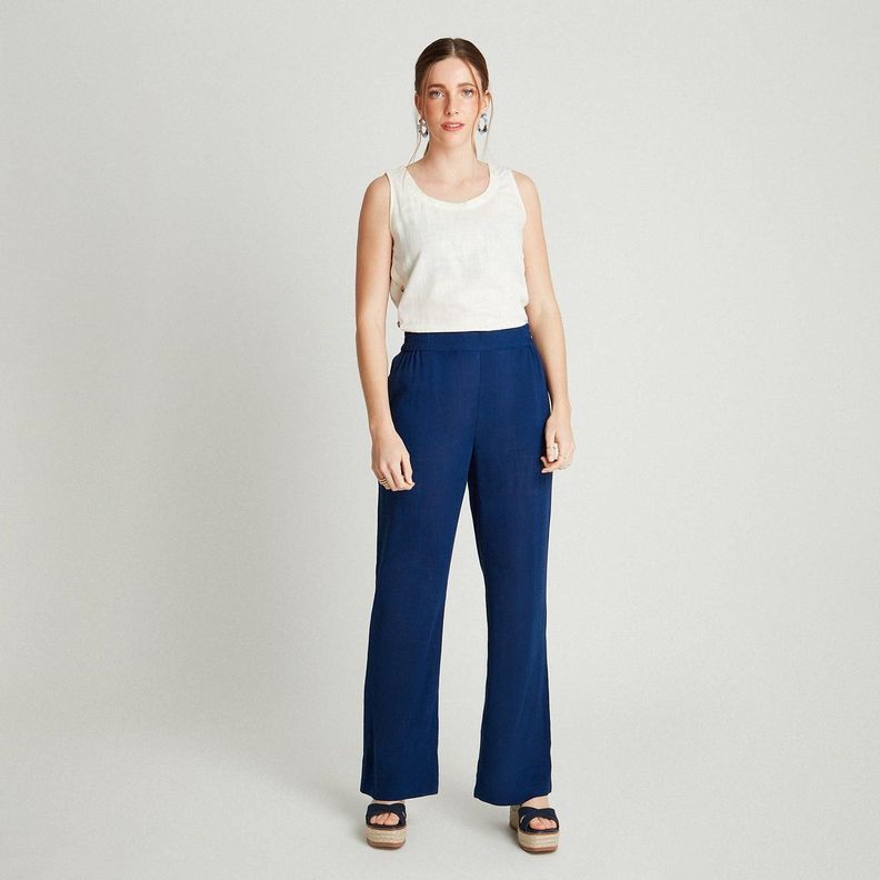 Pantalón Azul Cintura Elástica y Bolsillos-3