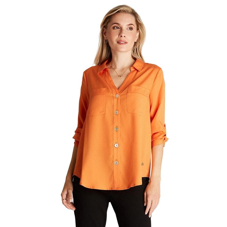 Blusa Naranja Cuello Camisero-0