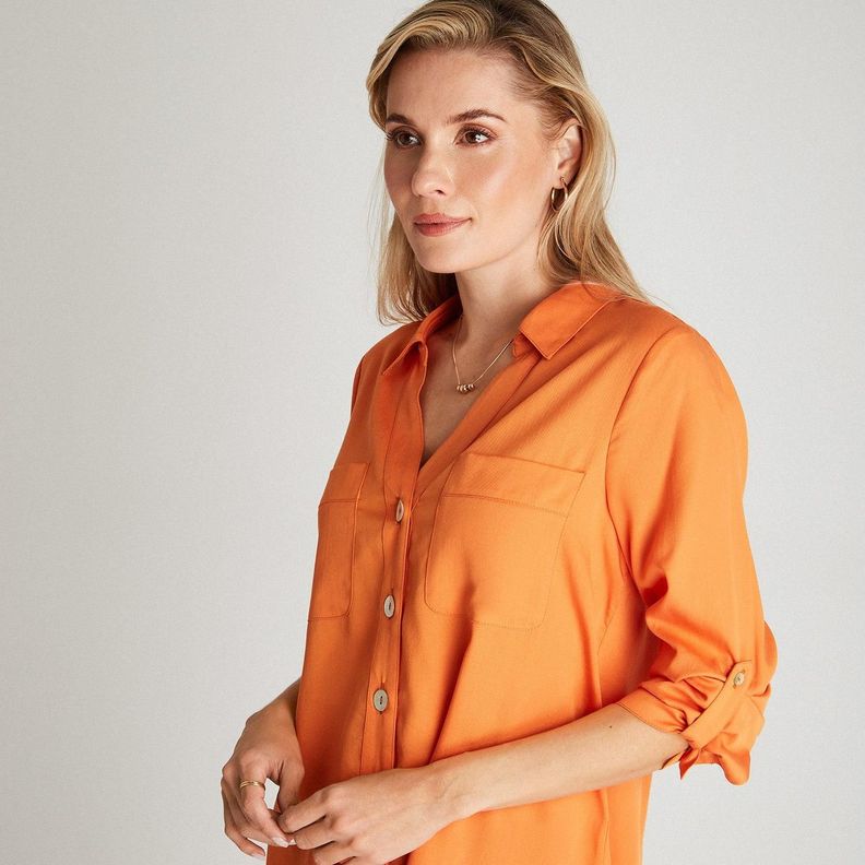 Blusa Naranja Cuello Camisero-2