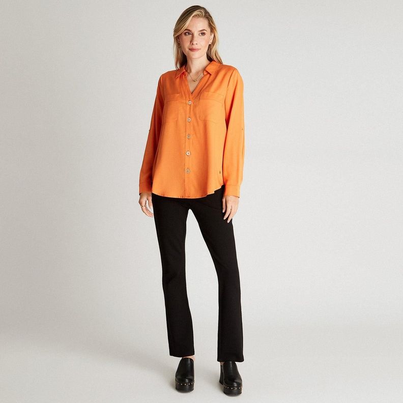 Blusa Naranja Cuello Camisero-3