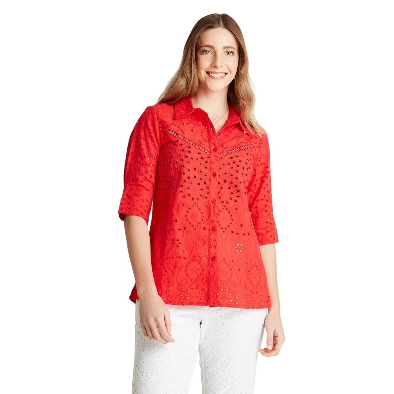 Blusa Rojo De Broderie Manga 3/4-0