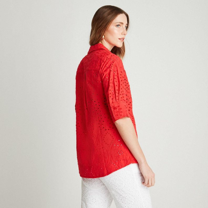 Blusa Rojo De Broderie Manga 3/4-1