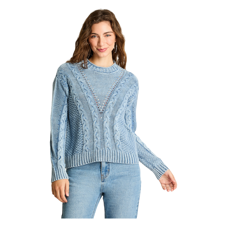 Sweater Manga Larga Acid Wash Tachas Indigo-0