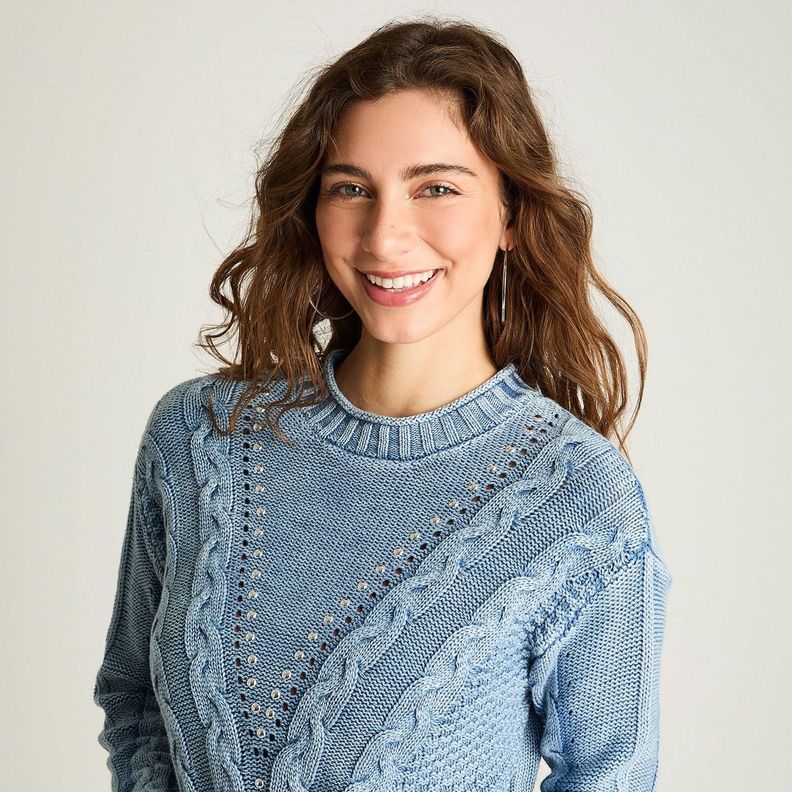 Sweater Manga Larga Acid Wash Tachas Indigo-2