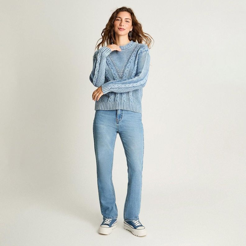Sweater Manga Larga Acid Wash Tachas Indigo-3