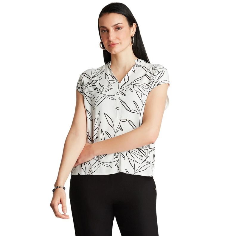 Polera Crudo Manga Corta Estampado Cuello Mao-0