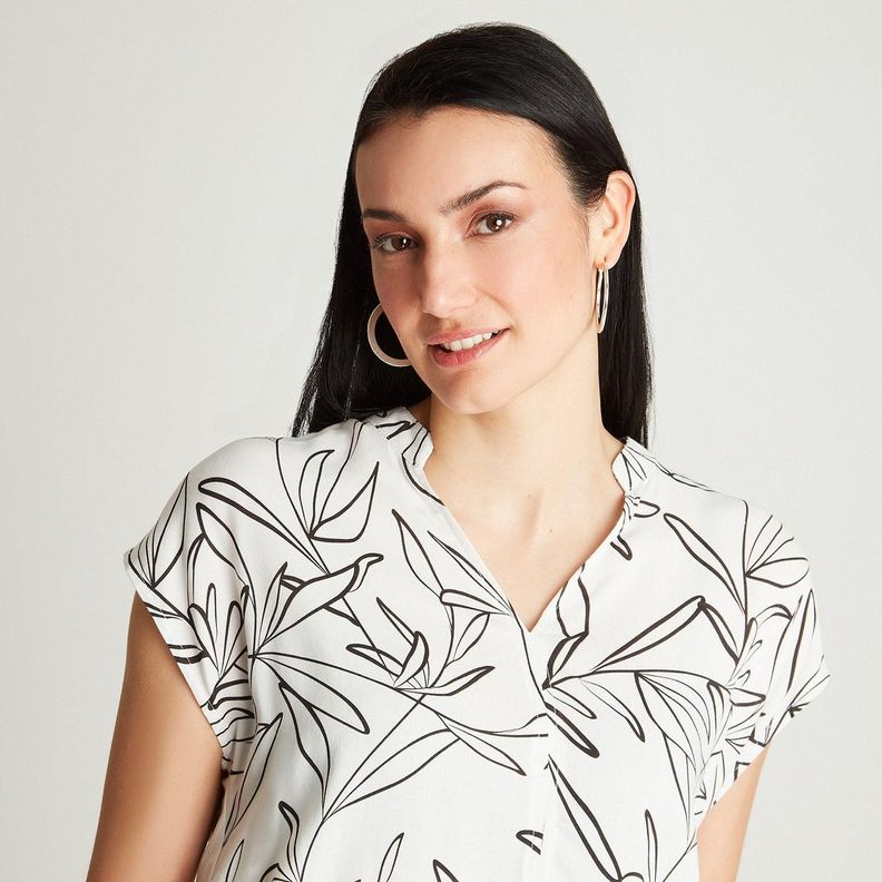 Polera Crudo Manga Corta Estampado Cuello Mao-3