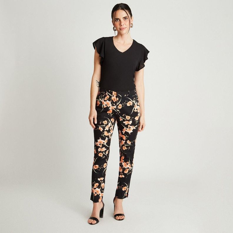 Pantalón Formal Negro Pierna Pitillo Estampado Crop-3
