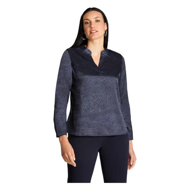 Blusa Satin Escote Mao Manga Larga Azul-0