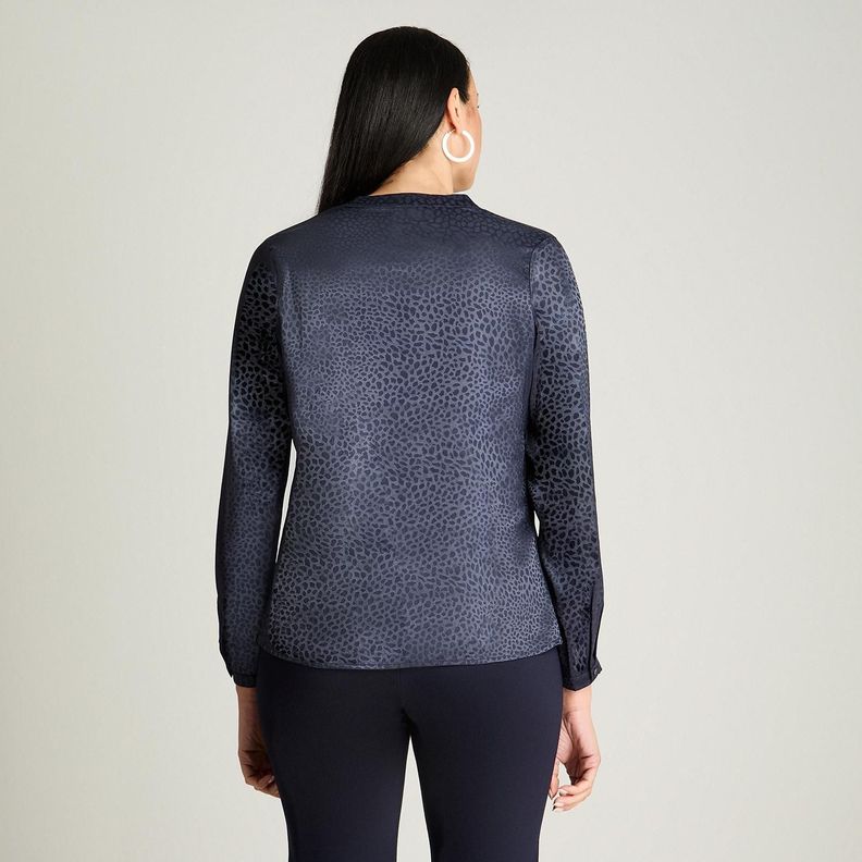 Blusa Satin Escote Mao Manga Larga Azul-1