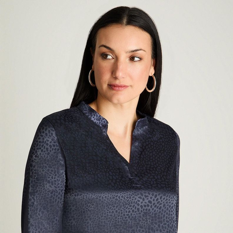 Blusa Satin Escote Mao Manga Larga Azul-2