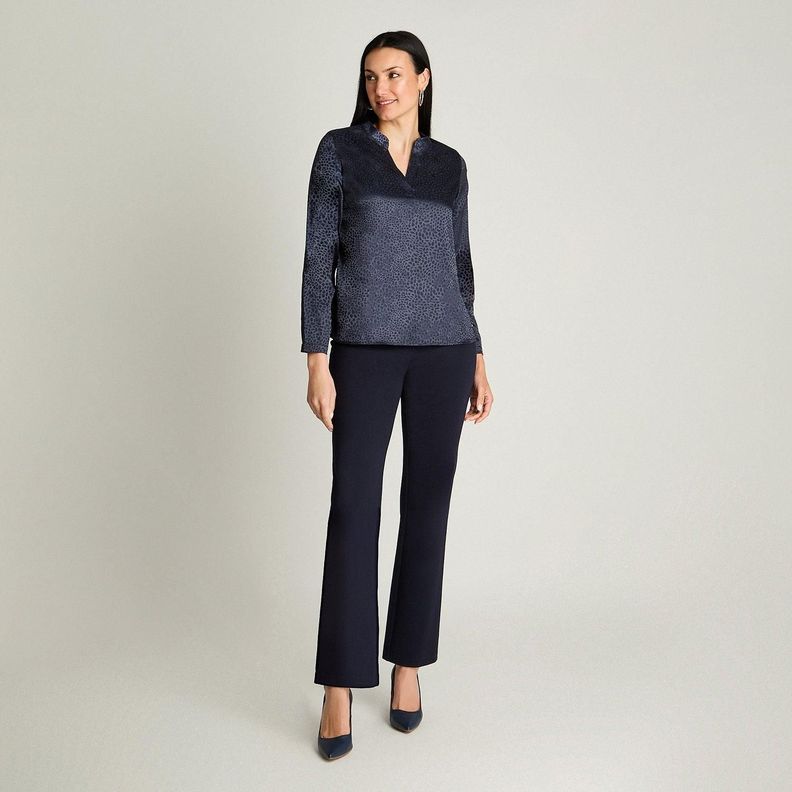 Blusa Satin Escote Mao Manga Larga Azul-3