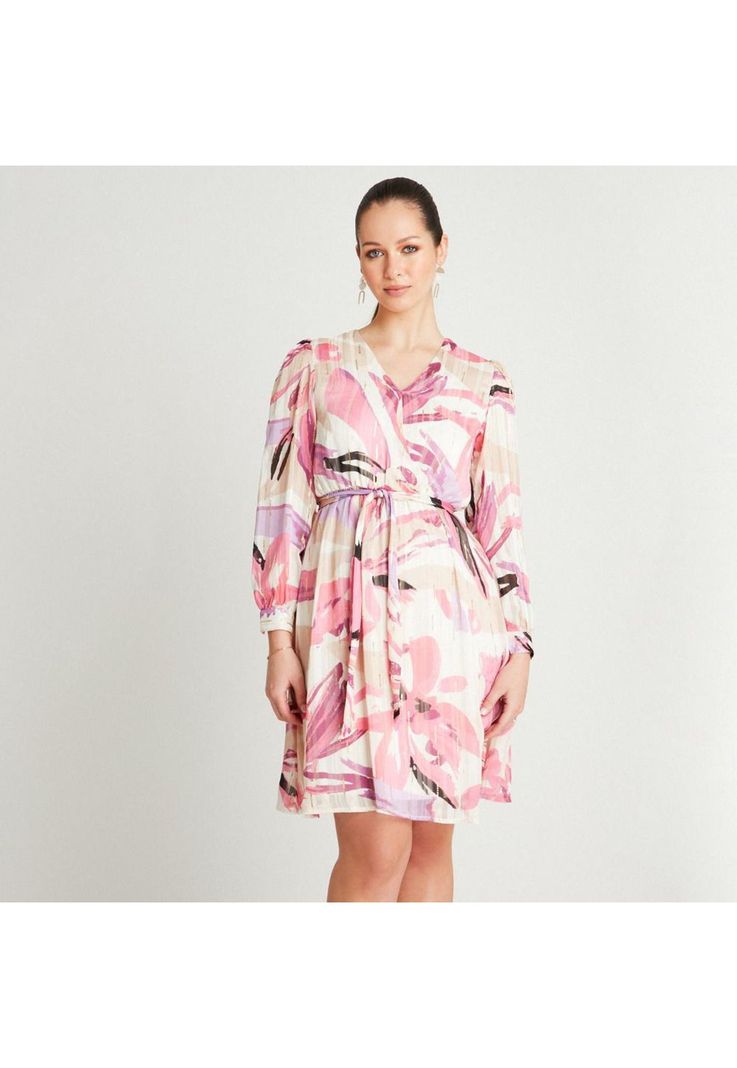 Vestido Midi Arena Manga Larga Cuello V-0