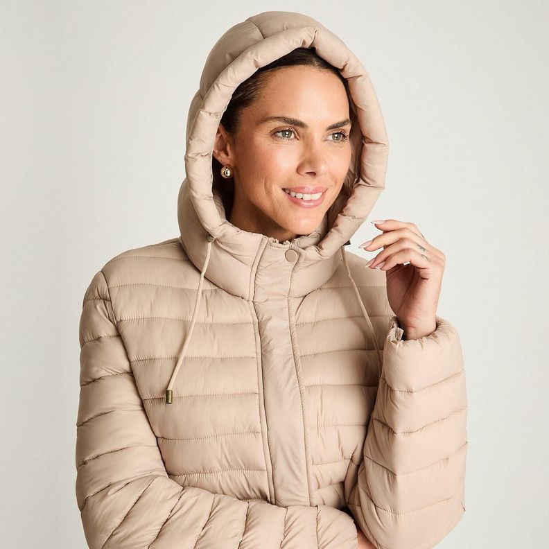 Parka Manga Larga Basica Corta Beige-2