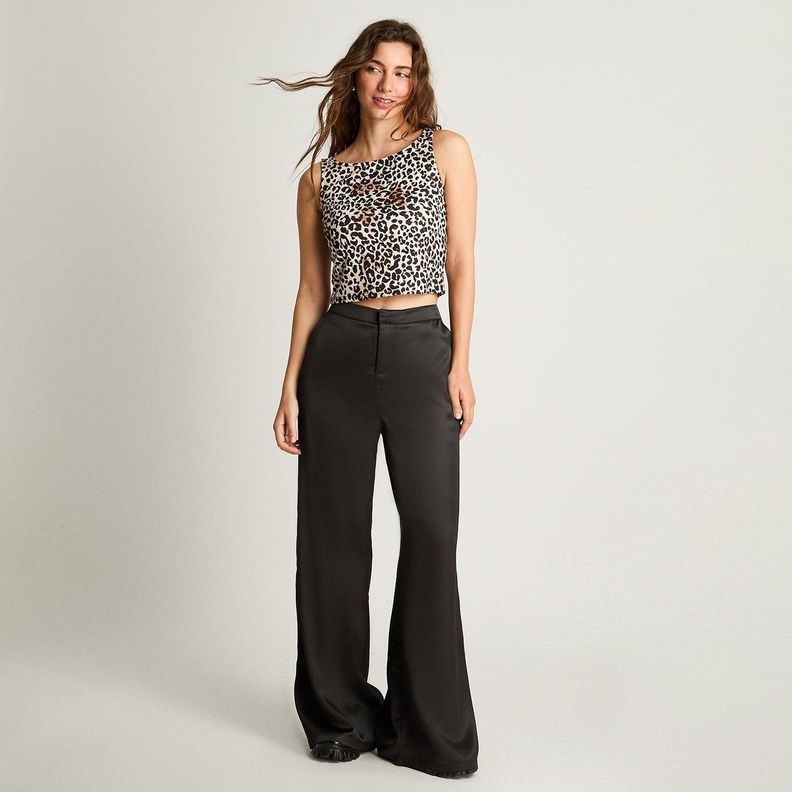 Pantalón Palazzo Con Pretina Negro-3