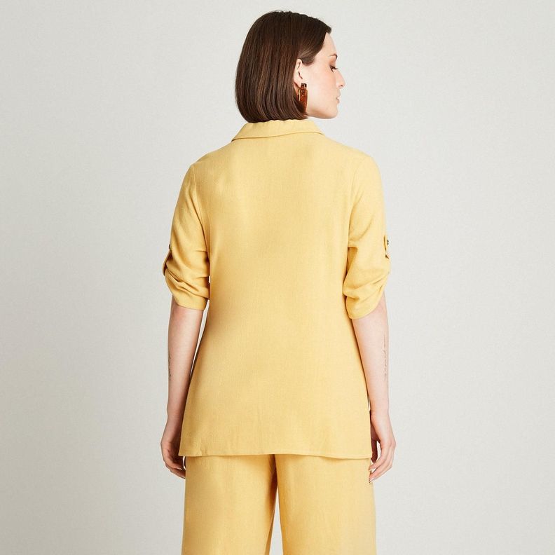 Blusa Mostaza Manga Codo Liso Cuello Camisero-1