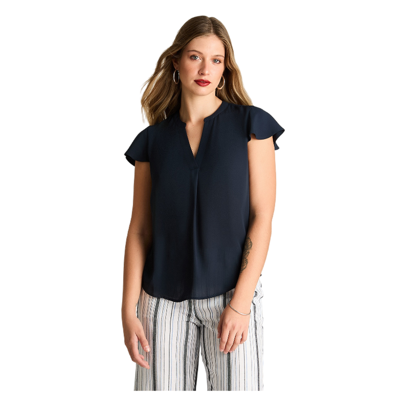 Blusa Escote Mao Manga Corta Con Vuelo Azul-0